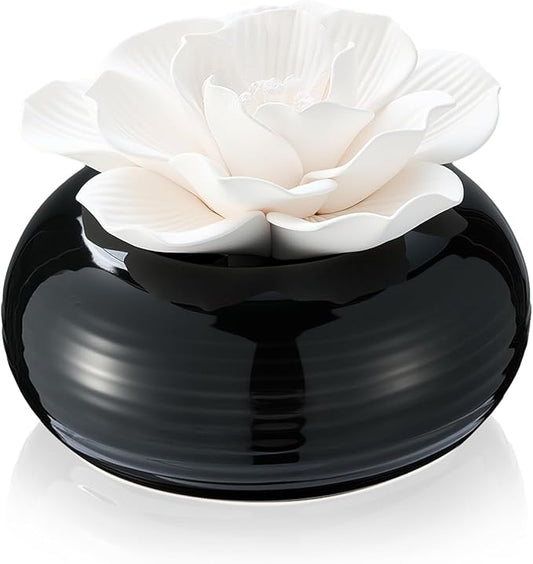 Honeydak 1 Pcs Reedless Ceramic Diffuser Set, Porcelain White Flower Aromatherapy Essential Oil Diffuser for Home Office Bathroom Tabletop Decor, Non-Electric, Valentines Day Gift (Hibiscus)