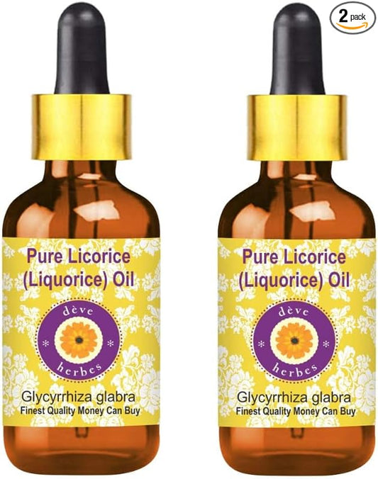 Deve Herbes Liquorice Oil (Glycyrrhiza glabra) with Two Glass Droppers | Infused | Pure | Non-Sticky | Lightweight | for Facial Care | Men & Women | 5ml X 2 (0.33 oz)