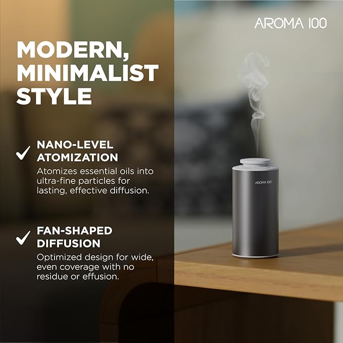 Waterless Diffuser for Essential Oil, 500sq.ft Coverage Battery Operated Nebulizer Rechargeable Mini Scent Diffusers for Home Cars Room Office 3 Timers & 3 Mist Levels