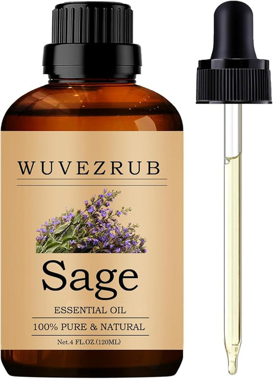 Sage Essential Oils, 120ML Pure and Natural Essential Oil for Aromatherapy Diffuser - Sage /4 Fl Oz