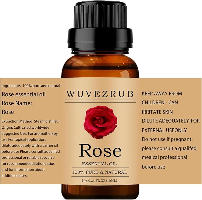 Rose Essential Oils 10ML, 100% Pure and Natural Essential Oil for Aromatherapy Diffuser - 0.33 Fl Oz/Rose
