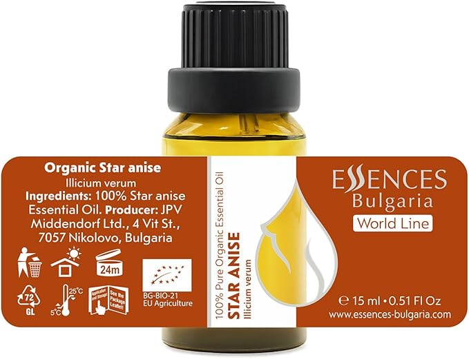 Essences Bulgaria Star Anise Essential Oil 15ml (0.51 Fl Oz) | Illicium verum | 100% Pure, Natural, Undiluted | Aromatherapy, Cosmetics | Vegan, Non-GMO, Cruelty-Free