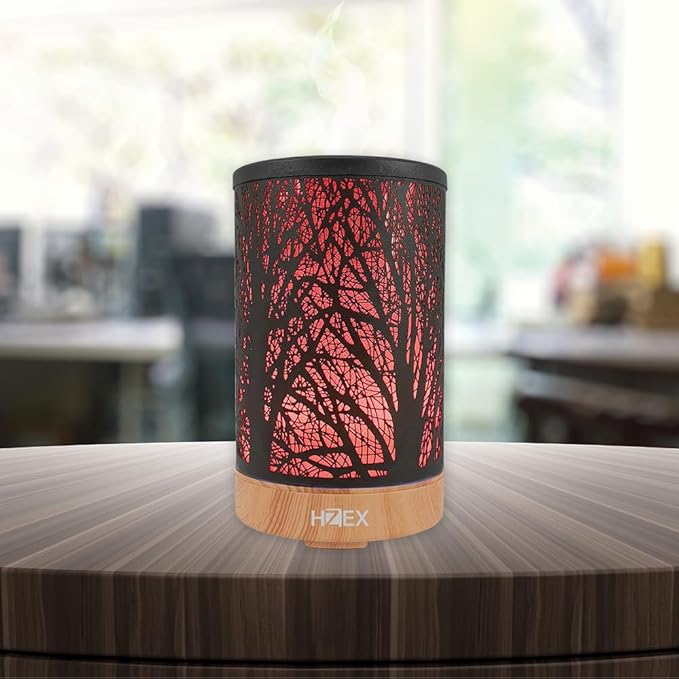 HZEX Black Treeline Aromatherapy Diffuser – 120ml Ultrasonic Essential Oil Diffuser with 7 LED Lights & Whisper-Quiet Design – Decorative Cool Mist Humidifier for Home, Bedroom, Spa & Relaxation