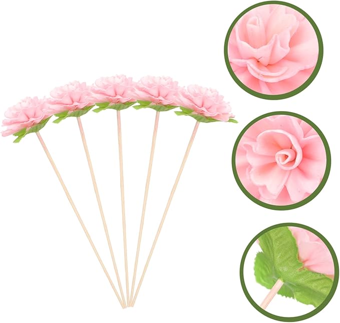 DECHOUS 5pcs Natural Rattan Aroma Diffuser Sticks with Flower Top for Essential Oil Diffusion Fragrance and Home Decor Suitable for Vases and Aromatherapy Bottles