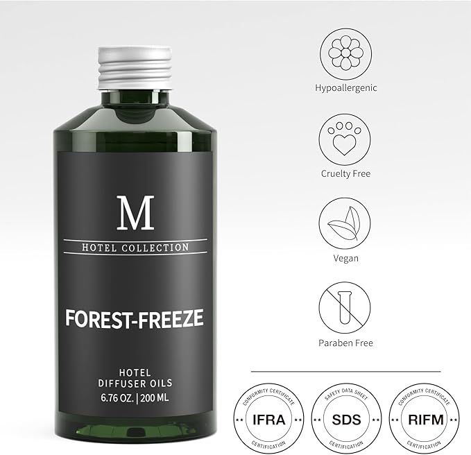 Hotel Collection Diffuser Oil- 6.76 Fl Oz/200ML-Forest-Freeze,Luxury Essential Oils for Diffuser Refill & Machines,Bigger Bottle, Bolder Aroma, Longer Lasting