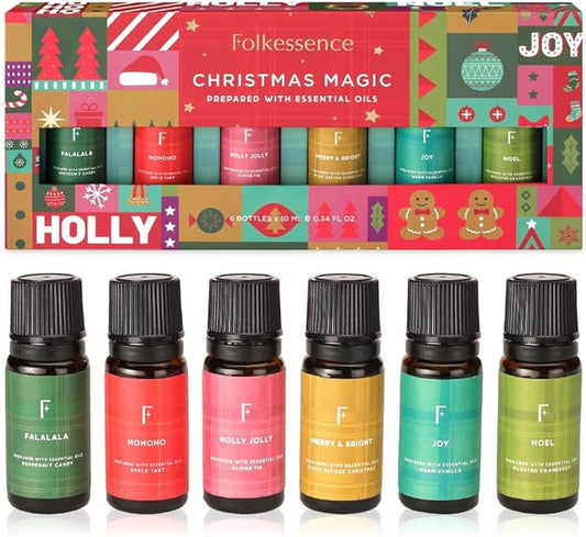 Folkulture Essential Oils Set for Diffuser | Set of 6 Cozy Aromatherapy Oils for Home | Peppermint, Candy, Apple Tart, Cranberry & Vanilla Fragrance Oils | Relaxation & Home Ambience | Sweet Treat