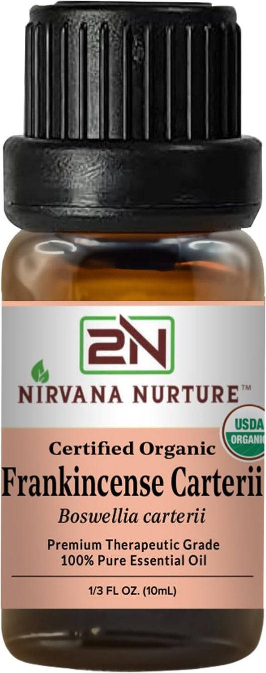 Frankincense Carterii Essential Oil, USDA Certified Organic, 100% Pure Undiluted, Aromatherapy Oil for Diffuser, Hair & Skin Care