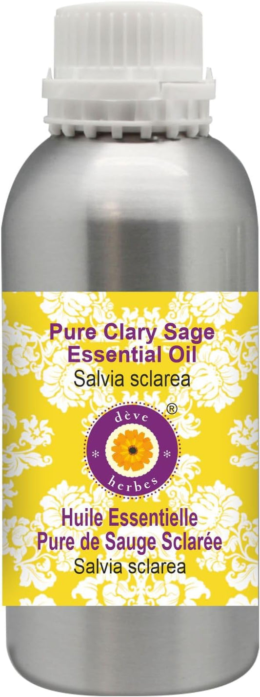 Deve Herbes Pure Clary Sage Essential Oil (Salvia sclarea) Steam Distilled 1250ml (42 oz)