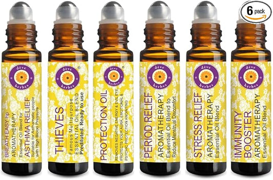 Deve Herbes Kit of Pure Aromatherapy Essential Oil Blends Roll On (Pack of Six) 10mlX6