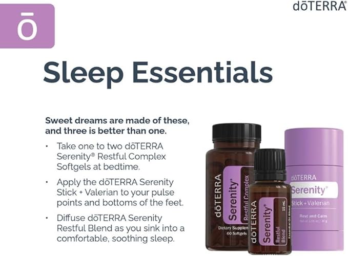 DoTerra Serenity (Restful Blend, Restful Complex Softgels, Stick + Valerian) 1 Kit