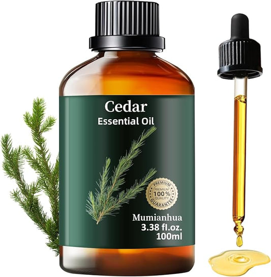 Cedarwood Essential Oil, Pure Cedarwood Oil Mumianhua Natural Woodland Aroma for Bedtime & Pillow Mist, Evening Relaxation, Diffuser Blends, Skin & Hair 3.38 Fl Oz