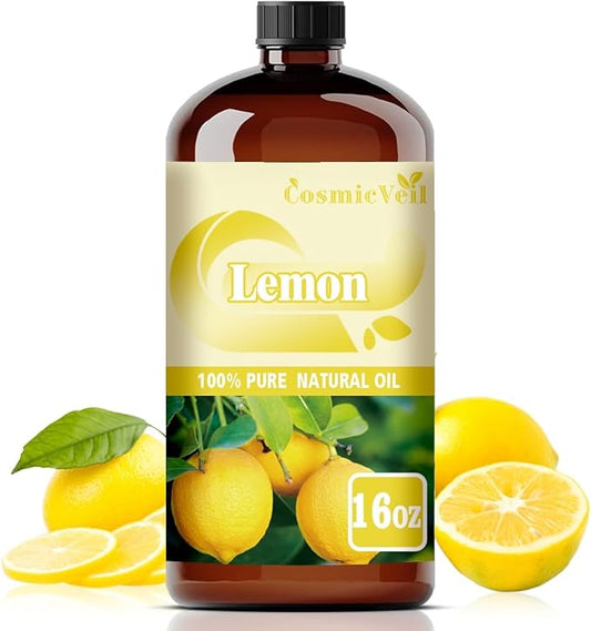 Lemon Essential Oil Lemon Oil for Aroma Diffuser,Humidifier,Home Fragrance,Cleaning,Body Care,Massage,Yoga,DIY Candle,DIY Soap CosmicVeil（Lemon，16 Fl Oz (Pack of 1)）