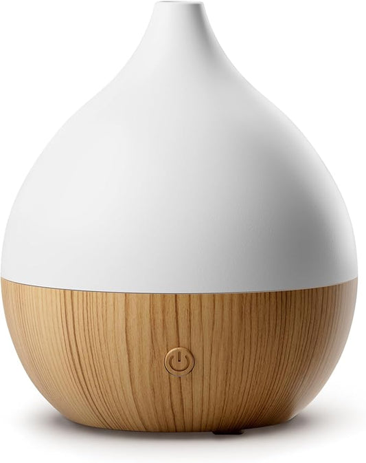 Essential Oil Diffuser with Adapter, 100ml Small Aromatherapy Scent Machine for Home & Office Desk, 7 Color LED Cool Mist Humidifier, Auto Shut-Off, Classic Teardrop White