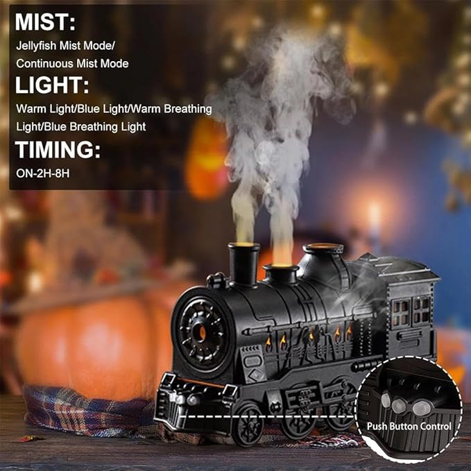 Train Diffuser 300ML Essential Oil Diffuser Cool Mist Humidifier Aroma Diffuser with Night Light for Bedroom Desk, Retro Christmas Train Diffuser for Relaxation, Home Decor & Gifts