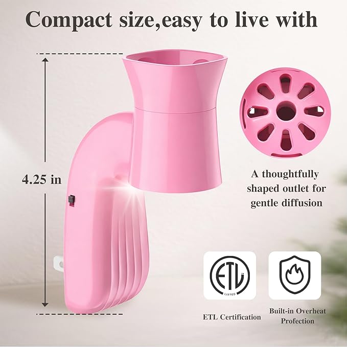 2 Pack Wall Fragrance Plug in with Night Light Compatible with Bath & Body Works Wallflowers, Plug in Aromatherapy Diffuser for Bedroom, Home Fragrance, Relaxing Atmosphere - Pink