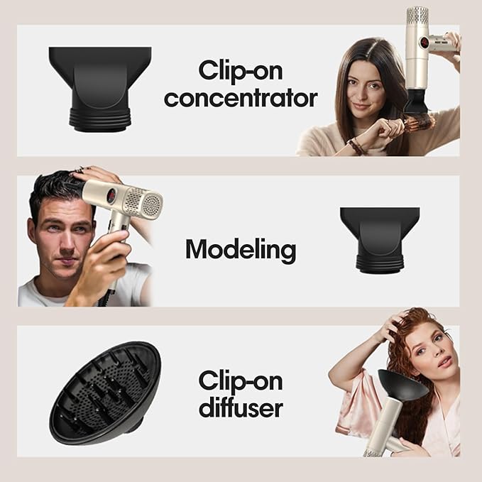Ionic Hair Dryer with Diffuser - 1800W High-Speed Blow Dryer, Innovative Led Display Temperature Control Blow Dryer, Low Noise, Lightweight, Suitable for Travel, Home Salon