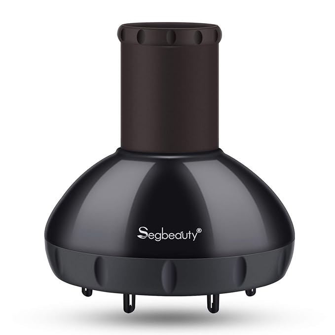 Segbeauty Hair Diffuser for Curly Hair, Upgraded Adjustable Air Flow, Deep Bowl, Professional Salon Frizz-free Fast Dry Diffuser Attachment with 1.57"-1.97" Nozzle, Black