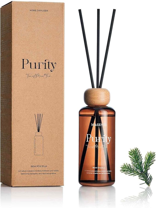 M&SENSE Reed Diffuser Set, Forest Mint Fir Scented 6.3 fl oz Natural Essential Oil Diffusers with Sticks, Non-Toxic Organic Air Freshener, Long-Lasting Fragrance Oils for Home Office Bathroom Bedroom
