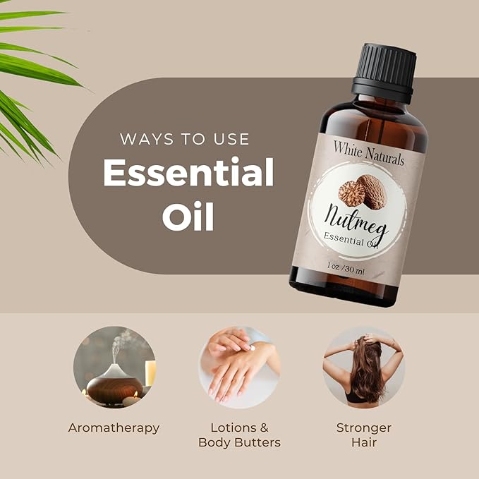 Organic Nutmeg Essential Oil - 100% Pure & Natural -Premium Therapeutic Grade with Premium Glass Dropper - Undiluted Natural/Homeopathic Aromatherapy Scented, Great for DIY Candle Making, Massage