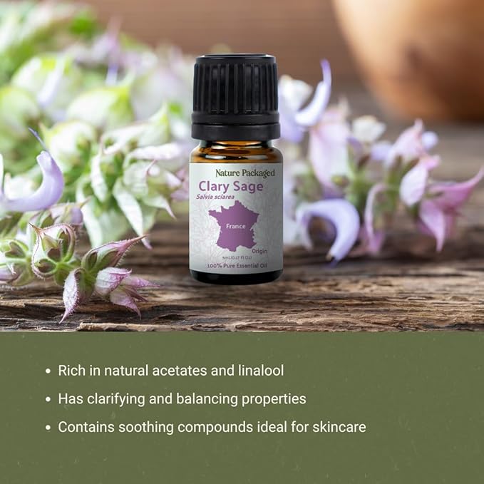 Clary Sage Essential Oil - Direct from France - Steam Distilled - Aceite de Salvia Esclarea for Aromatherapy, Massage, Diffuser, DIY Candle and Soap Making - 5ml
