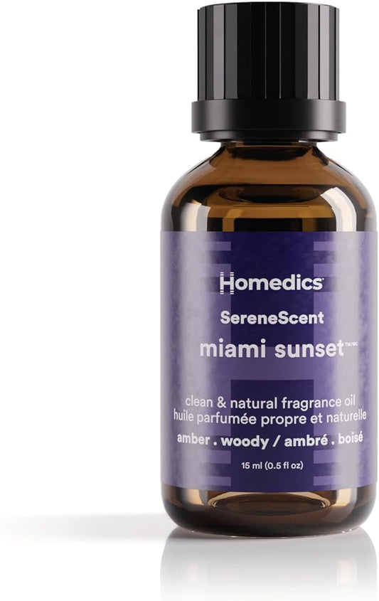 Homedics SereneScent Waterless Diffuser Oil Refill — Miami Sunset (15ml). Compatible with Compact SereneScent Diffusers. Tropical Coconut & Wood Home Fragrance. Plug & Play.