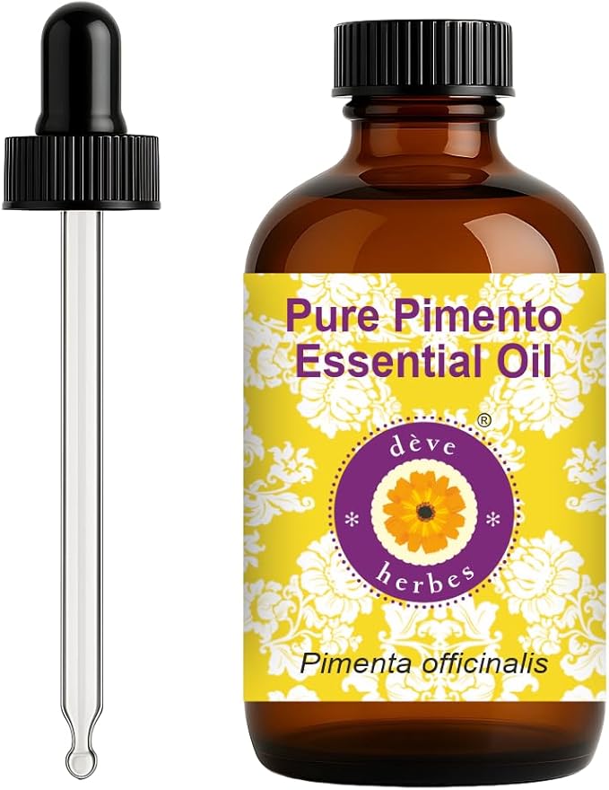 dève herbes Pimento Essential Oil (Pimenta officinalis) with Glass Dropper | Pure | Non-Sticky | Non-Greasy | Lightweight | Men & Women | All Skin Types | Steam Distilled 120ml (4 oz)