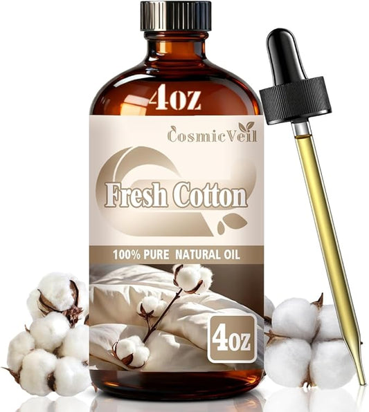 Fresh Cotton Essential Oil 4 Fl Oz (120Ml) Fragrance Oil Fresh Cotton Oil for Aroma Diffuser,Humidifier,Home Fragrance,Spa,Cleaning,Body Care,Massage,Yoga,DIY Candle