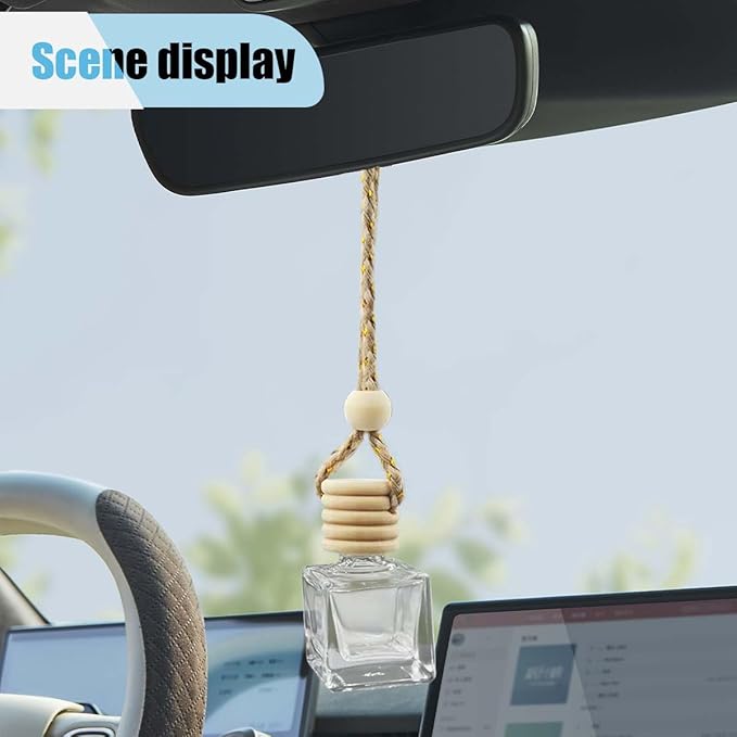 5PCS Hanging Car Rear View Mirror Charm - 8ml Empty Glass Bottle Pendant Automobile Interior Decoration for Rearview Mirror Ornament (Square)