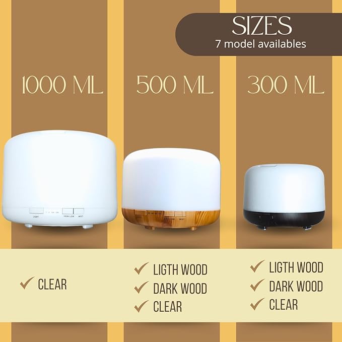 Mystic Romance Essential Oil Diffuser, 300ml Aromatherapy Humidifer and Nigth Ligth for Relaxing Atmosphere in Home Office Yoga and Spa, for Everyone, Auto-Off Safety Switch. Dark Wood