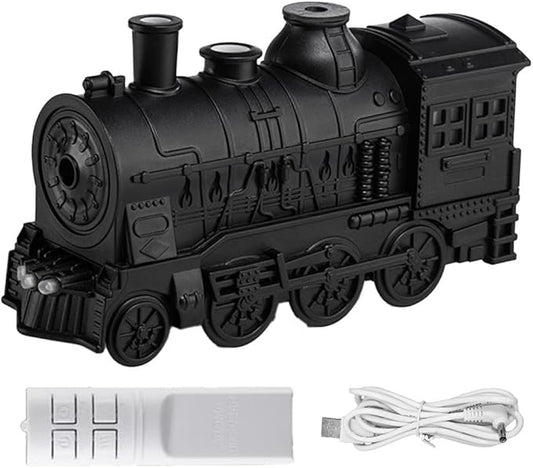 FABULETTA 300ml Retro Steam Train Essential Oil Diffuser with Cool Mist Humidifier, Quiet 25dB Operation, Auto Shut-Off, Dual Light Modes & Timer for Bedroom(Black)