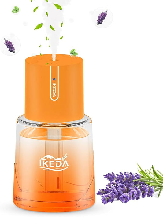 Ikeda Car Diffusers for Essential Oils,100ml Glass Car Essential Oil Diffuser, Smart Car Air Freshener with 3 Adjustable Modes, Auto On/Off & 300mAH Battery Operated Car Aroma Diffuser, Orange