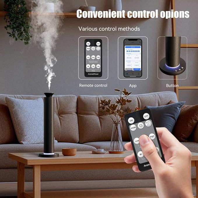 Waterless Scent Diffuser Machine with 4 Lights and Breathing Lights Modes Max Coverage 2500 sq.ft. Essential Oil Diffusers Fragrance Large Room Rechargeable App Remote Control Black Knight