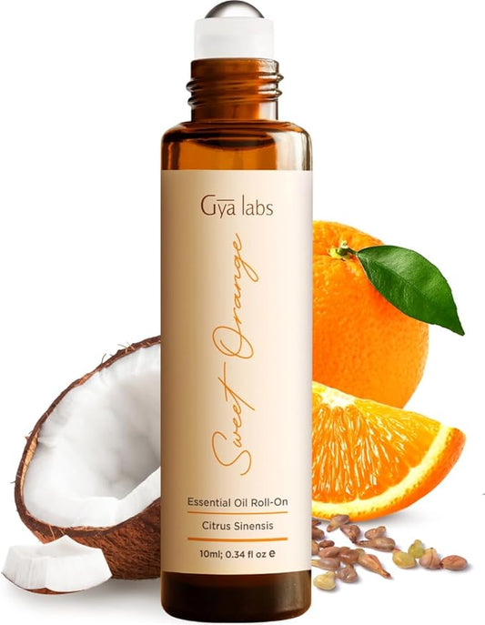 Gya Labs Sweet Orange Essential Oil Roll On - 0.34 Fl Oz - Travel Size Roller for Camping, Skin, Aromatherapy Relief, Convenience