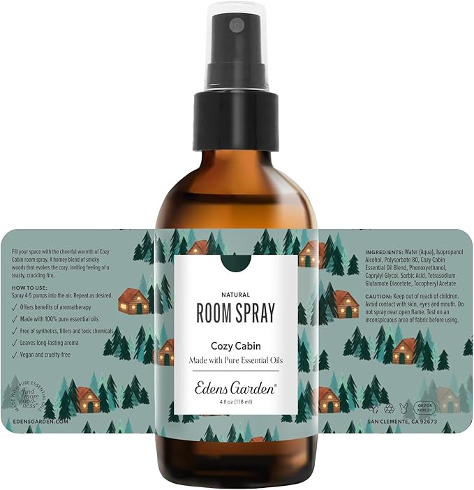 Edens Garden Cozy Cabin Aromatherapy Room Spray – Natural Essential Oil Air Freshener for Home, Fall & Holiday Season, Calming Long-Lasting Scent, 4 fl oz (118 ml)