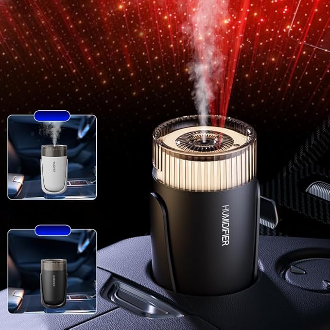 Mini Humidifier with LED Starry Sky Projector, 2 Mist Modes, Silent Operation, USB Powered (black)