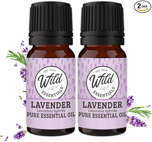 Wild Essentials Lavender 100% Pure Essential Oil 2 Pack - 10ml, Therapeutic Grade, Made and Bottled in The USA, Calming