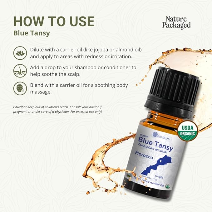 Organic Blue Tansy Essential Oil Direct from Malagassi Essential Oils - Ideal in Face Oil - Organic Blue Tansy for Candle Making and Soap Making (8 oz)