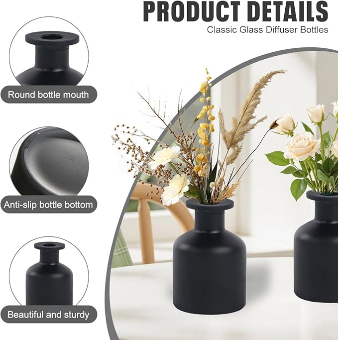 ericotry 1PCS 150ml/5oz Glass Diffuser Bottle Jars Pot Empty Refillable Exquisite Essential Oils Container for DIY Reed Diffuser Sticks Sets Crafts Decor Essential Oil Diffuser (Black)