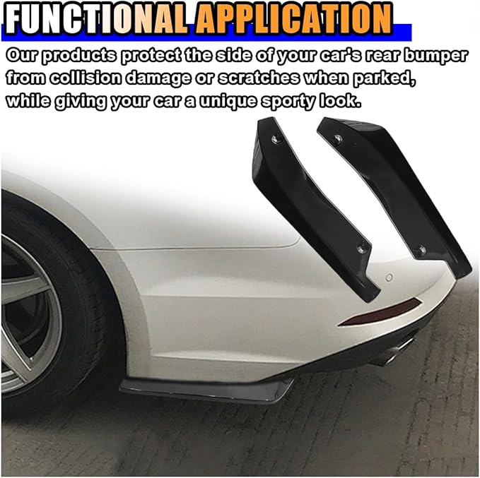 2PCS Universal Car Rear Bumper Lip Splitter Canard Diffuser - Side Fin Fenders Skirt Protector Exterior Decoration Trim for Car (Black)