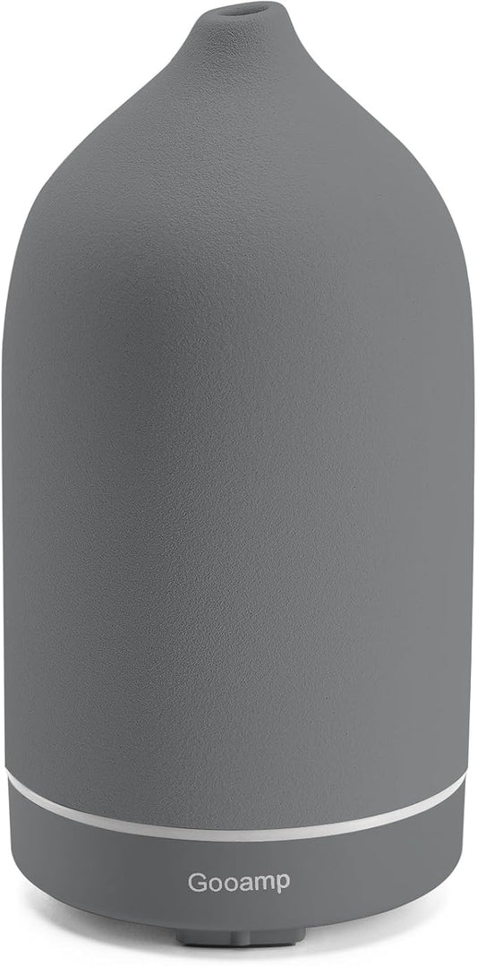 Gooamp 200ML Ceramic Essential Oil Diffuser - Ultrasonic Aromatherapy & Humidifier with 7-Color LED Lights, Auto Shut-Off, Grey, 1H/3H/6H Timer | Scent for Home,Office,Yoga