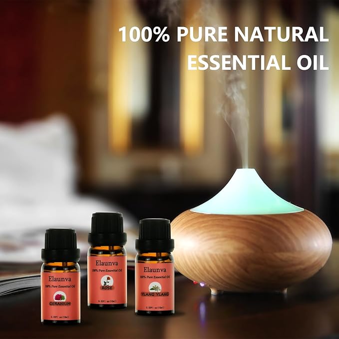 Essential Oils Set,100% Pure Natural,6 Scents(Clove/Chamomile/Rose/Jasmine/Geranium/Ylang Ylang),for Aromatherapy and Home Fragrance,Aroma Therapy Oil,Gift (0.33Fl Oz*6, Flower Set)
