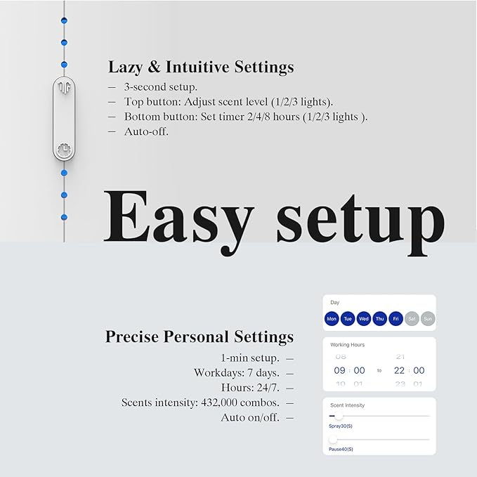 Waterless Essential Oil Diffuser 3000 Sq.Ft,Home Hotel Office Use,Cold Air Scent Machine,(Scent Kit 2*Fragrances Included) Bluetooth App Control,LED Light,Wall-Mounted Aroma Diffuser