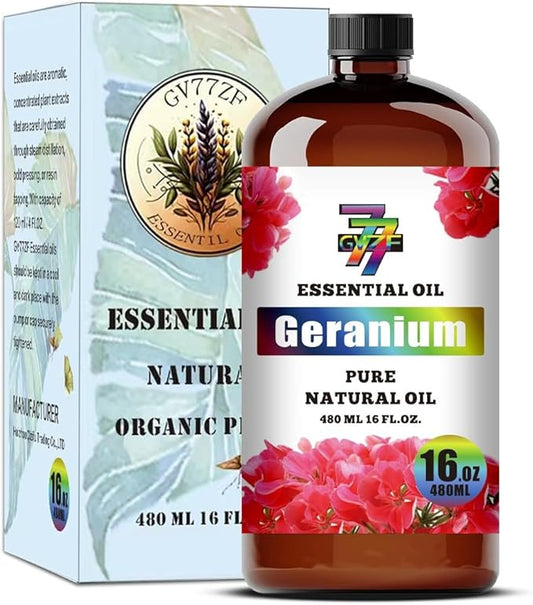 Geranium Essential Oil - GV77ZF Geranium Oils for Diffusers, Humidifiers, DIY Candles, Soap, Cleaning, Home, Office, Yoga, Massage, Gifts - 16 fl oz (480 ml)