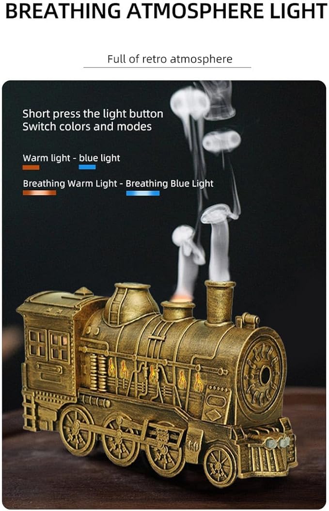 300ML Vintage Steam Train Arom Essential Oil Diffuser RC Humidifier with 270PCS Christmas Train Building Blocks/2-Color LED Light/2 Mist Modes/Standard US Power Supply, Home Decor