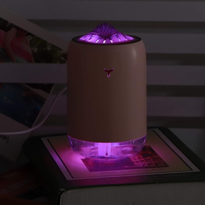260ml USB Desktop Humidifier, Mini Air Diffuser with Night Light, Quiet Mist Humidifier for Home Office, One - Button Dual Mist Mode, Leak - Proof Design (Pink)