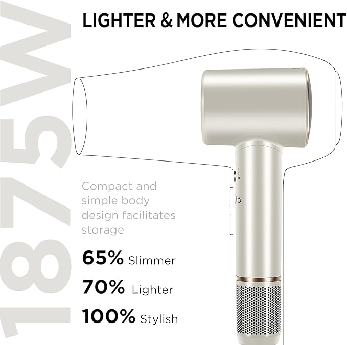 Hair Dryer, 110, 000 RPM Air-Sonic Blow Dryer with High-Speed Brushless Motor, Cool Care Dry Display & 200 Million Negative Ionic, PARWIN PRO BEAUTY 1875W Professional Hairdryer,Champagne Silver