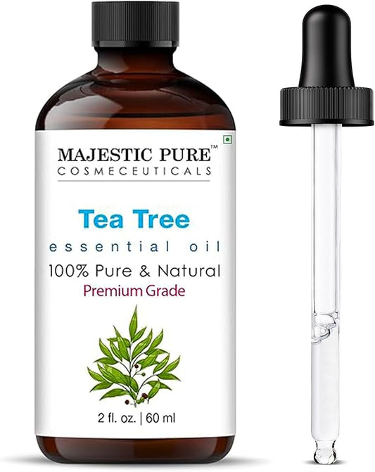 Majestic Pure Essential Oil with Glass Dropper - 100% Pure and Natural - Essential Oils for Diffuser, Aromatherapy, Soap and Candle Making, Tea Tree Essential Oil, Tea Tree Oil, 2 Fl Oz
