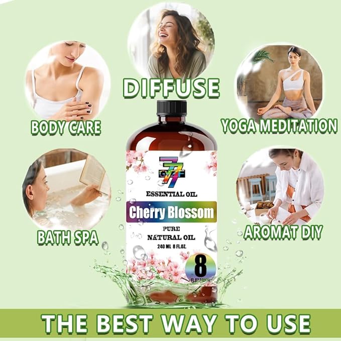 Cherry Blossom Essential Oil - GV77ZF Cherry Blossom Oils for Diffusers, Humidifiers, DIY Candles, Soap, Cleaning, Home, Office, Yoga, Massage, Gifts - 8 fl oz (240 ml)