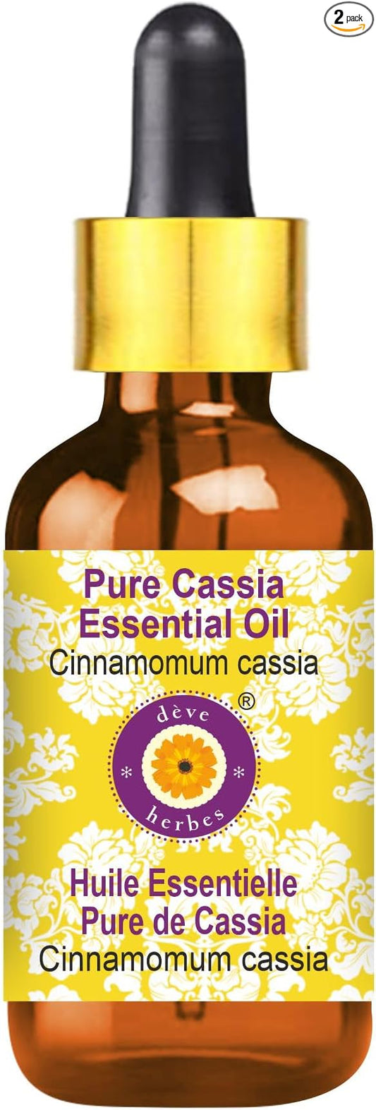 Deve Herbes Pure Cassia Essential Oil (Cinnamomum Cassia) with Glass Dropper Steam Distilled 30ml (1 oz)
