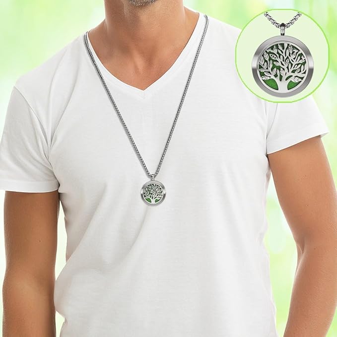 Aromatherapy Diffuser Necklace-Tree of Life Essential Oil Necklace,Aromatherapy Diffuser Pendant for Men and Women,Portable,Suitable for Yoga,Meditation,Travel,Stress Relief Gift(Silver 30mm)